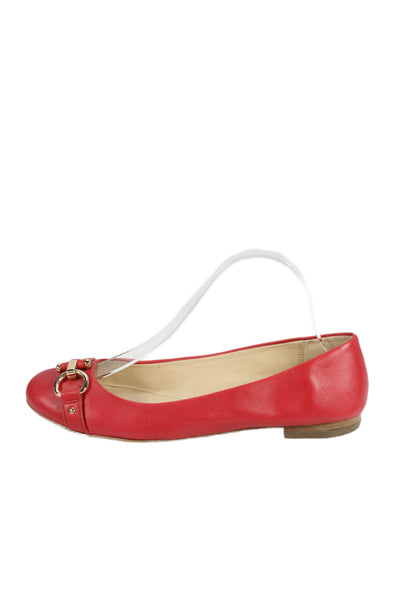 Coach Womens Leather Round Toe Buckled Flats Red Size 8