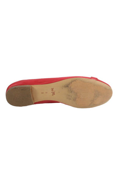 Coach Womens Leather Round Toe Buckled Flats Red Size 8