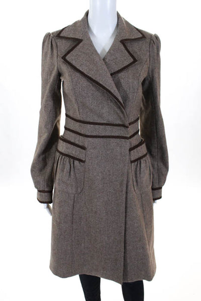 Susana Monaco Brown Wide Lapel Double Breasted Coat Size Large NEW