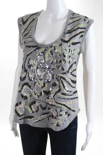 Milly Gray Green Black Cotton Blend Sequined Sleeveless Blouse Size Small