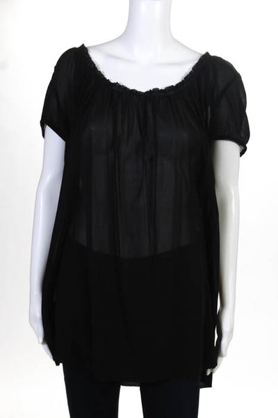 Pure DKNY Black Sheer Short Sleeve Tunic Blouse Size Large