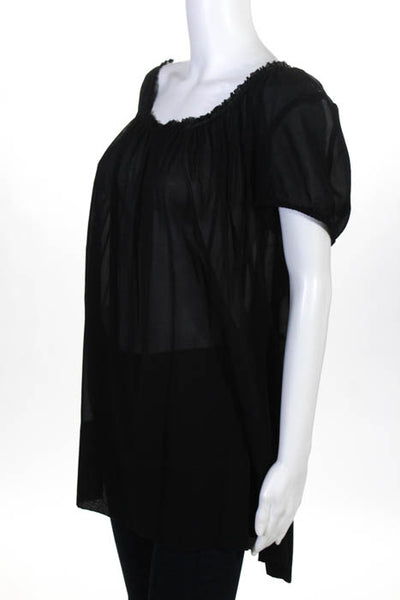 Pure DKNY Black Sheer Short Sleeve Tunic Blouse Size Large