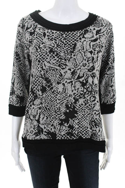 Yoana Baraschi Black White Cotton Blend Abstract Crew Neck Sweater Size Medium