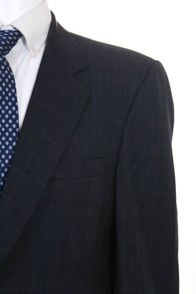 Burberry Navy Blue Wool Plaid Print  Two Button Blazer Pants Suit Size 38