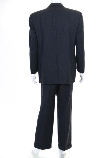 Burberry Navy Blue Wool Plaid Print  Two Button Blazer Pants Suit Size 38