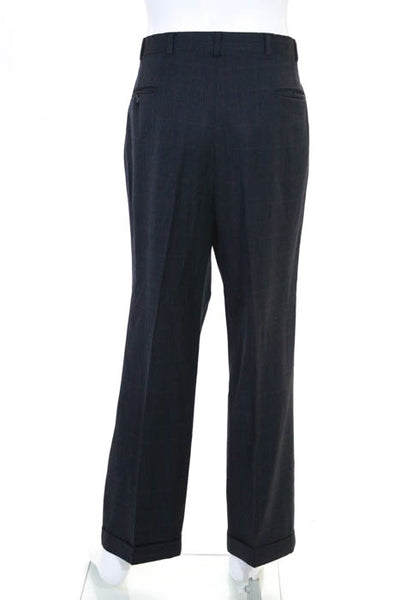 Burberry Navy Blue Wool Plaid Print  Two Button Blazer Pants Suit Size 38
