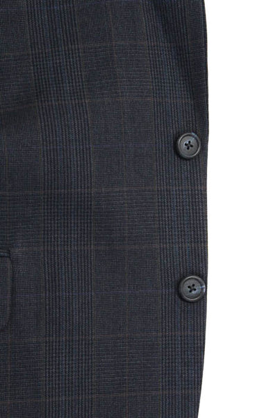 Burberry Navy Blue Wool Plaid Print  Two Button Blazer Pants Suit Size 38