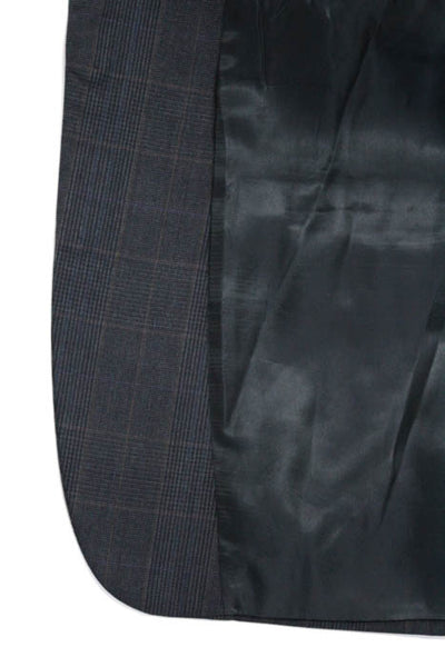 Burberry Navy Blue Wool Plaid Print  Two Button Blazer Pants Suit Size 38