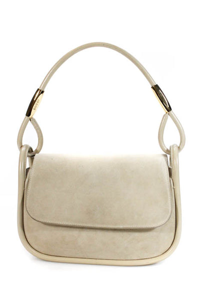 Gucci Beige Suede Leather Trim Shoulder Handbag
