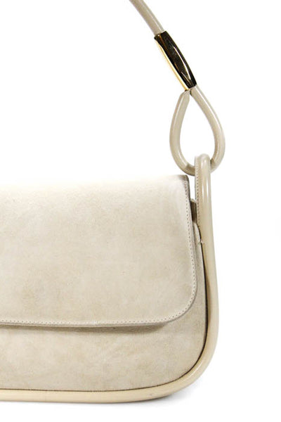 Gucci Beige Suede Leather Trim Shoulder Handbag