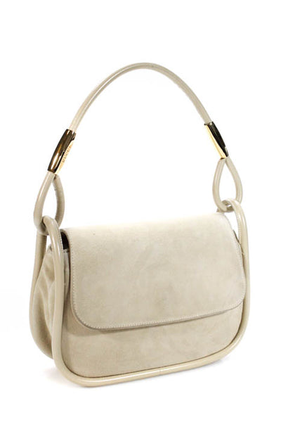 Gucci Beige Suede Leather Trim Shoulder Handbag
