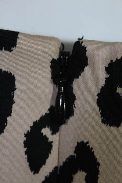 Tibi Black Brown Cotton Leopard Print Boat Neck Shift Dress Size 4