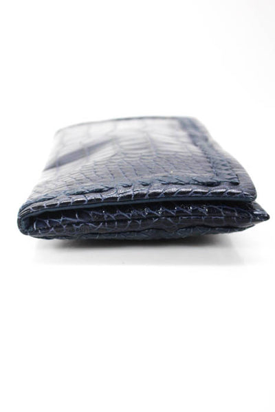 Elie Tahari Dark Blue Embossed Leather Large Flap Clutch Handbag