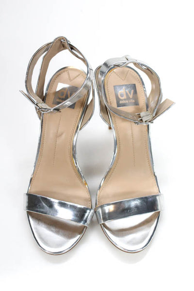 DV Dolce Vita Silver Tone Buckle Closure Ankle Strap Peep Toe Pumps Size 9