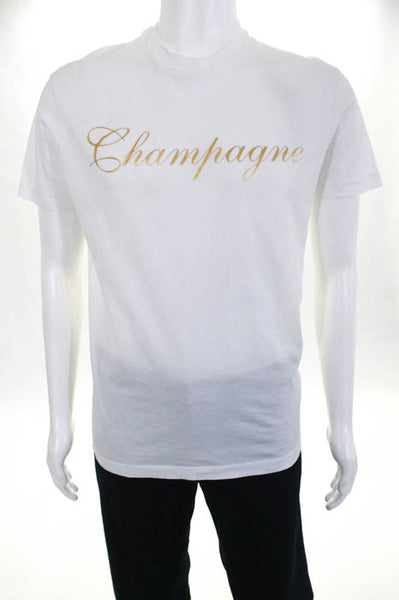 Dsquared2 White Cotton Mens Short Sleeve Champagne Tee Shirt Size Small