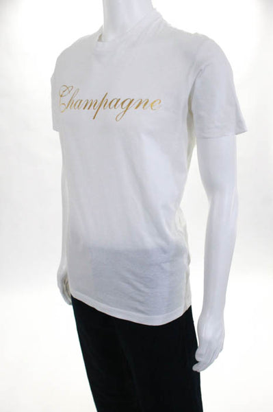 Dsquared2 White Cotton Mens Short Sleeve Champagne Tee Shirt Size Small