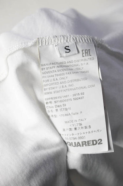 Dsquared2 White Cotton Mens Short Sleeve Champagne Tee Shirt Size Small