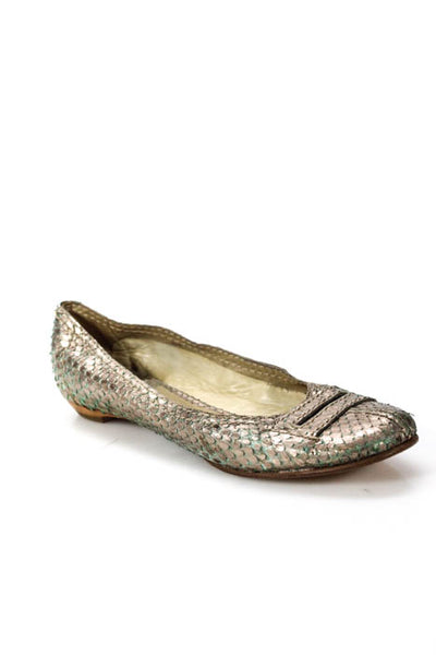 Chloe Gold Leather Metallic Embossed Flats Size 7