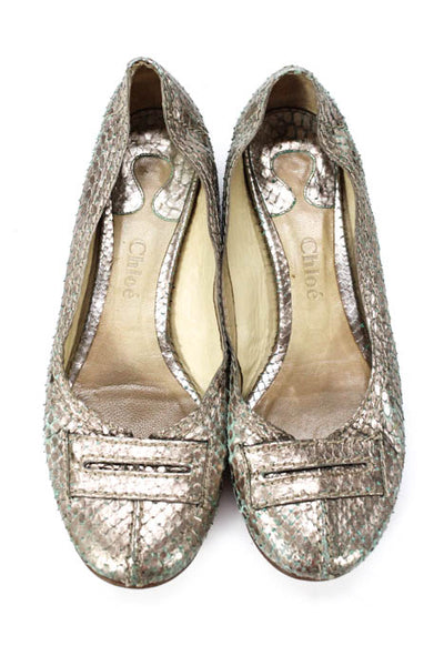 Chloe Gold Leather Metallic Embossed Flats Size 7