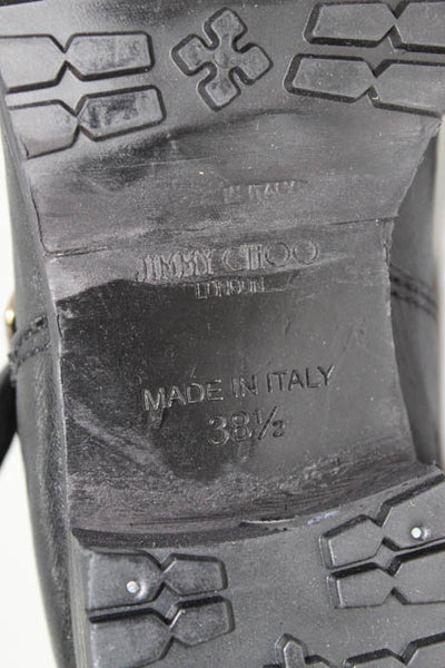 Jimmy Choo Black Leather Double Buckle Moto Boots Size 38.5 8.5