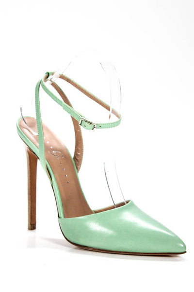 Gibellieri Mint Green Leather Pointed Toe D Orsay Pumps Size 37 7 NEW