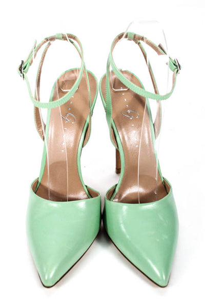 Gibellieri Mint Green Leather Pointed Toe D Orsay Pumps Size 37 7 NEW