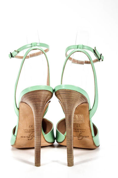 Gibellieri Mint Green Leather Pointed Toe D Orsay Pumps Size 37 7 NEW