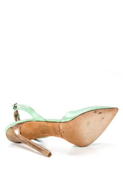 Gibellieri Mint Green Leather Pointed Toe D Orsay Pumps Size 37 7 NEW