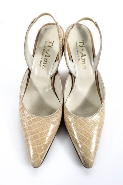 Ti ama Beige Alligator Skin Almond Toe Slingback High Heel Pumps Size 36.5 6.5