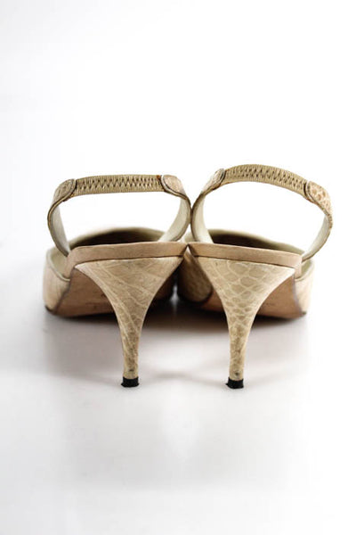 Ti ama Beige Alligator Skin Almond Toe Slingback High Heel Pumps Size 36.5 6.5