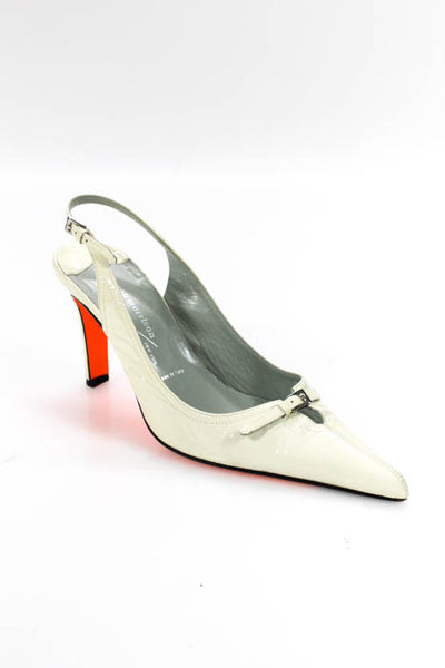 Sigerson Morrison Off White Spazzolato Leather Pointed Toe Slingbacks Size 8