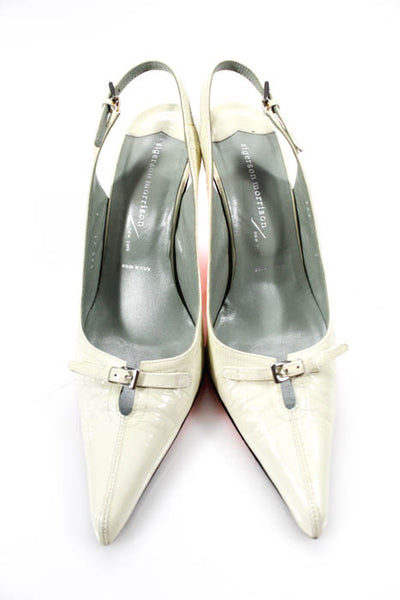 Sigerson Morrison Off White Spazzolato Leather Pointed Toe Slingbacks Size 8
