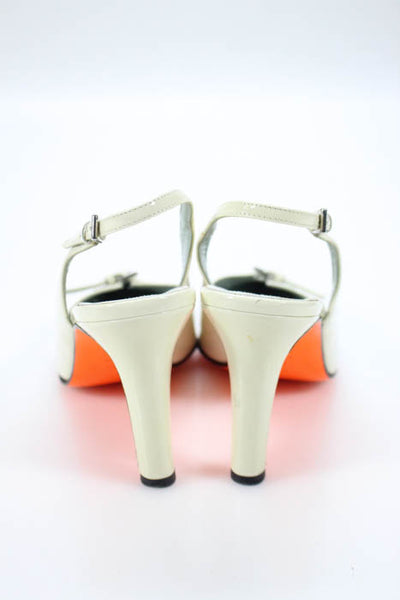 Sigerson Morrison Off White Spazzolato Leather Pointed Toe Slingbacks Size 8