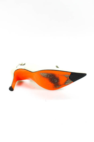 Sigerson Morrison Off White Spazzolato Leather Pointed Toe Slingbacks Size 8