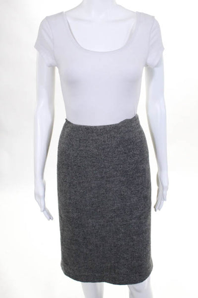 Ralph Lauren Black Label Gray Wool Chevron Print Pencil Skirt Size 12