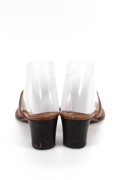 Stuart Weitzman Brown Gold Tone Hardware T Strap Slide On Heels Size 7.5