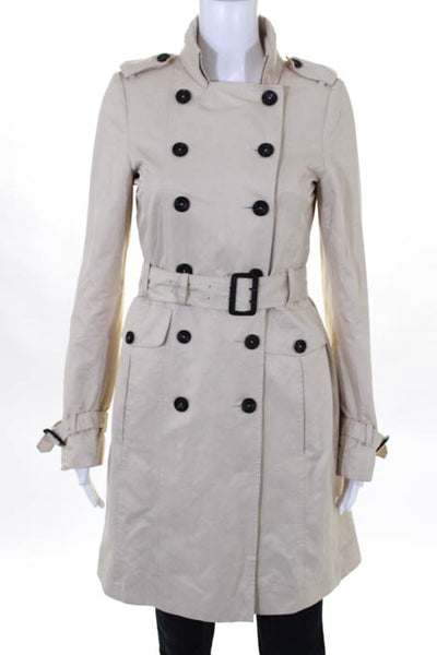 Zara Woman Womens Jackets Size Extra Small Tan Cotton Double Breasted Trench