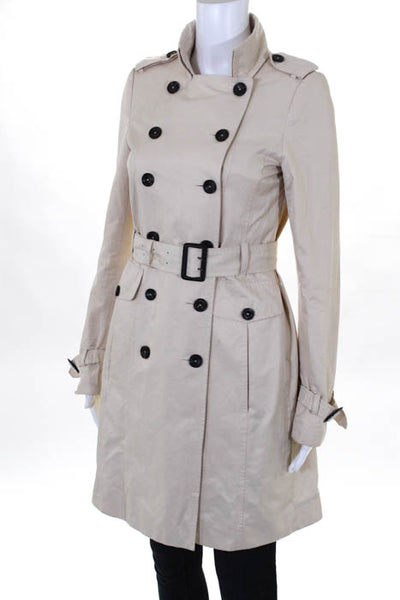 Zara Woman Womens Jackets Size Extra Small Tan Cotton Double Breasted Trench