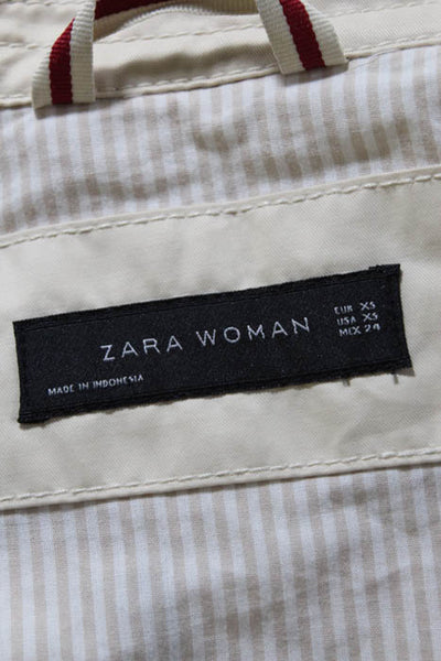 Zara Woman Womens Jackets Size Extra Small Tan Cotton Double Breasted Trench