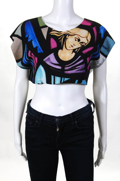 Karla Spetic Multi-Color Cotton Graphic Cropped Top Size 12 New