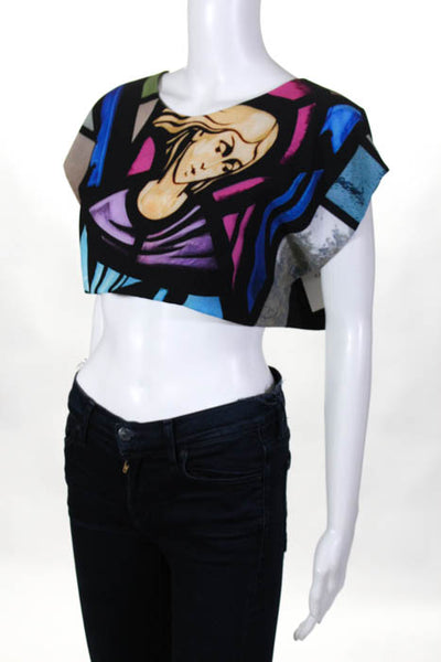 Karla Spetic Multi-Color Cotton Graphic Cropped Top Size 12 New