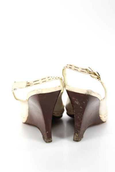 Fendi Womens Pumps Size 40 10 Off White Leather Peep Toe Slingback Wedges