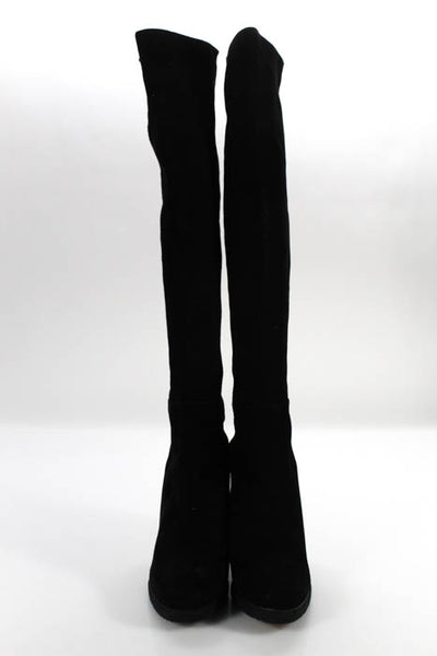 Stuart Weitzman Women's Boots Size 9.5 Black Suede Wedge Heel 50/50 Over Knee