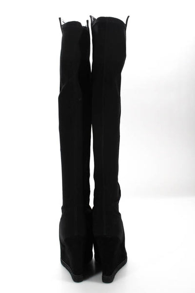 Stuart Weitzman Women's Boots Size 9.5 Black Suede Wedge Heel 50/50 Over Knee