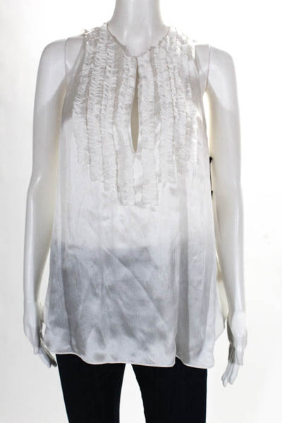 L Agence Womens Blouse Size Large White Silver Tone Sleeveless V Neck NEW $560 L