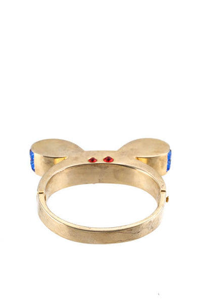 Designer Gold Tone Metal Bangle Bracelet Ring Set Jewel Accent Mouse Ears Lot 2