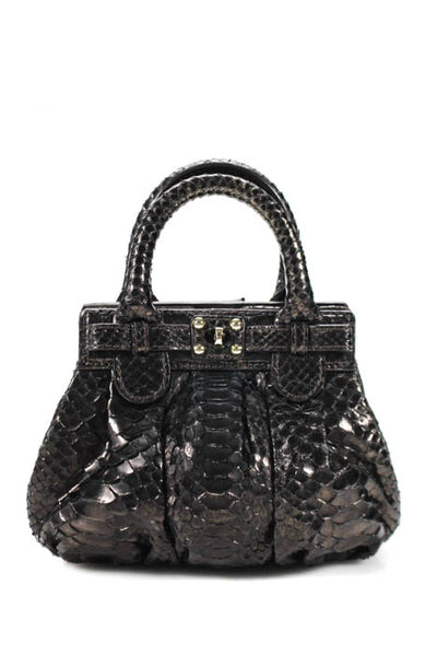 ZAGLIANI Womens Handbags Black Laminated Python XS Puffy Satchel