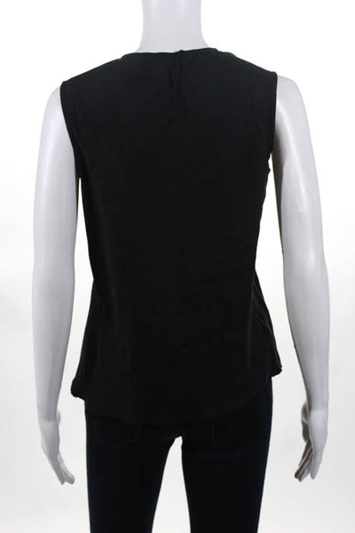 Jupe By Jackie Womens Blouses Size Medium Black Silk Top Stitched Long Sleeve