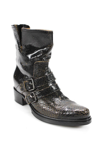 Miu Miu Womens Boots Size 41 11 Black Beige Textured Leather Round Toe