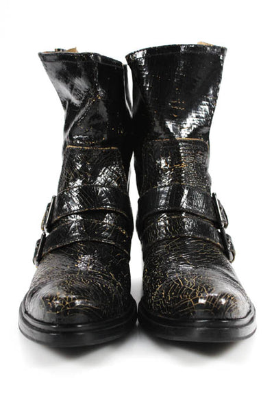 Miu Miu Womens Boots Size 41 11 Black Beige Textured Leather Round Toe